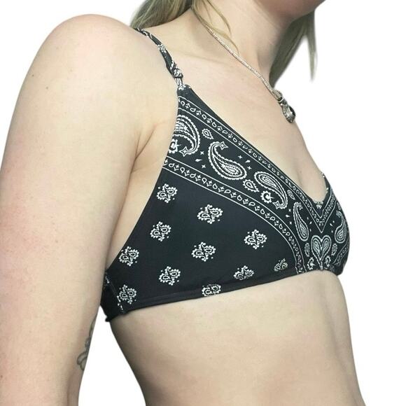 Metal Mulisha MCMXCIX Black & White Paisley Boho Strappy Racerback Bikini Top - Picture 3 of 7